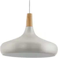 Eglo Lampe suspendue Sabinar, lampe suspendue en acier et bois, finition argent brossé et marron, douille E27, Ø 40 cm,