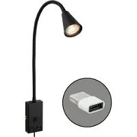 Briloner Justra Lampe de lecture, orientable, 2 ports USB, alimentation par fiche, noir, 48,5 x 6 x 42,5 cm