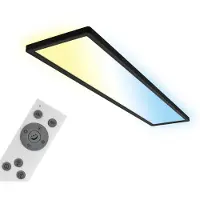 Briloner Tava LED Plafonnier 98cm, Variable, Télécommande, Fonction veilleuse, Lumière indirecte, Noir, 98 x 20 x 3 cm