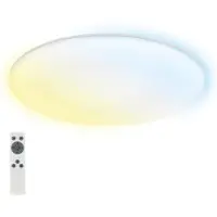Briloner Rowny LED Plafonnier salle de bain, variateur, télécommande, lumière indirecte, protection contre les éclaboussures et la poussière, blanc, Ø45 x 5 cm