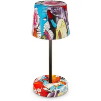 Briloner Lampe a poser LED sans fil 2.6W 10.5x26cm Cylindrique 150lm 3000K Blanc chaud IP44 Tactile dimmable Motif graffiti Lampe de chevet Salon chambre exterieur
