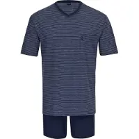 Ammann Pyjama court ' Jeans Ringel ' bleu / bleu foncé / noir