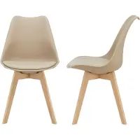 En.casa Chaise de salle à manger 'Fläten' (lot de 2) Chaise rembourrée pieds en bois similicuir beige