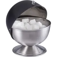 Relaxdays Sucrier, Acier Inoxydable, Boîte À Sucre En Morceaux Avec Couvercle, Bonbons, Hxd : 15,5 X 14 Cm, Noir/Argenté -