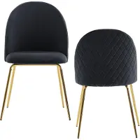 Wohnling Chaise de salle à manger Lot de 2 velours Noir Rembourré Chaise de cuisine Tissu avec pieds dorés Chaise à coque Scandinave Chaise rembourrée avec revêtement en velours