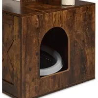 Relaxdays Arbre à chat avec meuble pour litière, dimensions 128 x 95 x 52 cm, poteaux en sisal et niche, style industriel, tour pour chat, marron et blanc
