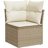 vidaXL Canapé d'angle de jardin avec coussins Beige Poly Rattan