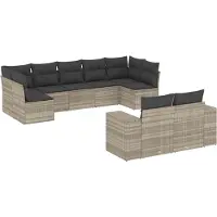 vidaXL Ensemble de salon de jardin 9 pièces avec coussins gris clair Poly rotin