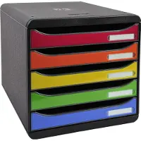 Exacompta Bloc à tiroirs BIG-BOX PLUS, A4+, 5 tiroirs semi-ouverts avec butée de sortie, poignée encastrée et porte-étiquettes, arlequin