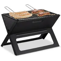 Relaxdays Barbecue pliant, avec charbon et grille, barbecue pliant, pique-nique et camping, HBT 30x45,5x30cm, noir
