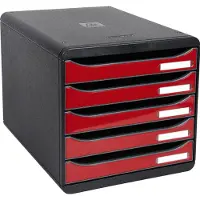 Exacompta Bloc à tiroirs BIG-BOX PLUS, A4+, 5 tiroirs semi-ouverts avec butée de sortie, poignée encastrée et porte-étiquettes, noir-rouge