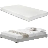 Corium Lit en similicuir avec matelas en mousse froide et sommier à lattes 140x200 cm Lit rembourré en similicuir avec matelas ÖKO-TEX Standard 100 Lit pour jeunes imitation cuir en blanc