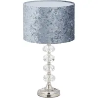 Relaxdays Lampe de table , abat-jour en velours, pied en cristal, douille E14, salon et chambre à coucher, lampe de table, H x P : 48 x 26 cm, gris