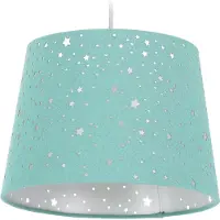 Relaxdays Lampe pour chambre d'enfant « Étoiles », lampe suspendue à abat-jour, pour garçons et filles, ciel étoilé, E27, abat-jour rond en tissu, couleur menthe