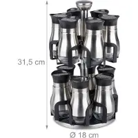 Relaxdays Carrousel À Épices, 12 Pots, Acier Inoxydable & Verre, Rotatif, Lave-Vaisselle, Support À Herbes, Argenté/Noir -