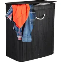 Relaxdays 10024237_46 panier à linge 95 L Rectangulaire Bambou, Panneaux MDF, Métal, Polyester Noir et Blanc
