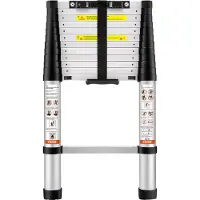 Vevor Échelle Télescopique Aluminium 3,8 m Escabeau Extensible Capacité 170 kg avec Pieds Antidérapants Échelle Compacte Portable Polyvalente Rétraction à Un Bouton pour Réparation Maison Camping-car