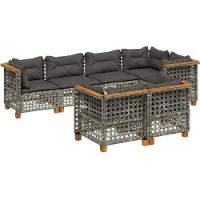 vidaXL Ensemble de salon de jardin 7 pièces avec coussins Gris Poly rotin