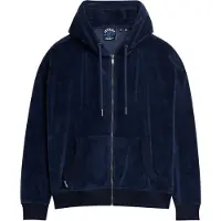 Superdry pour femme. W2012369A Sweat à capuche et fermeture éclair en velours bleu marine (XL), Casuel, Coton