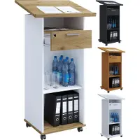 VCM Bureau du haut-parleur Wood Mobile | Dimensions env. H. 108 à 120 cm x L. 60 cm x D. 50 cm | Bureau debout avec rouleaux| Roulable avec tiroir | Table debout - Melta
