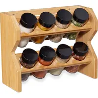 Relaxdays Étagère à épices bambou, 8 pots verre, Organisateurs de cuisine, Marron
