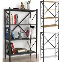 VCM Bois Métal Rangement Étagère sur pied Bibliothèque Déco Livres Étagère sur pied Insasi 4 Bois Métal Rangement Étagère sur pied Bibliothèque Déco Livres Étagère sur pied Insasi 4