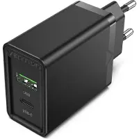 Vention USB-A, USB-C PD3.0 Chargeur mural 18W / 20W Chargeur rapide noir
