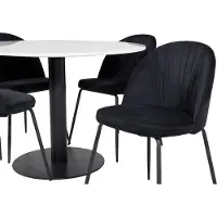 Ebuy24 EstelleØ106WHBL ensemble table, table blanc, marbre et 4 Wrinkles chaises Velours noir.