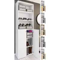 VCM XL bois Grande armoire à chaussures Étagère à chaussures Grande botte Meuble d'entrée Lona 6 compartiments