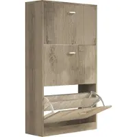 VCM Étagère en bois Kipper Étagère à chaussures Armoire à chaussures Basculement de chaussures 3 abattants Sipos L