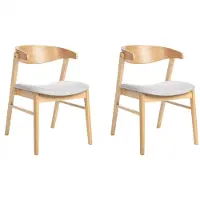 Beliani Lot de 2 chaises de salle à manger en tissu polyester marron clair et beige, pieds en bois d'hévéa, style rétro traditionnel