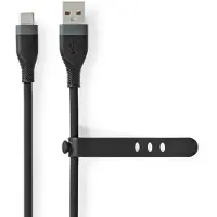 Nedis Câble USB | USB 2.0 | USB-A mâle | USB-C mâle | 15 W | 480 Mbps | Nickelé | 1,50 m | Rond | Silicone | Noir | Boîte