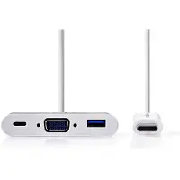 Nedis Ccgb64760wt02 3-in-1 Multi-port Usb Adapter Usb 3.1 Usb-c M-usb-a F/usb-c F/vga F 5gbps Nickel Plated 0.2 M Argenté