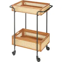 En.casa Chariot de service 'Tervola' avec 2 paniers Bambou Métal 81 x 61 x 39 cm en aspect rotin