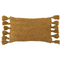 J-Line Coussin J-Line Coton à pompon Rectangle Ocre