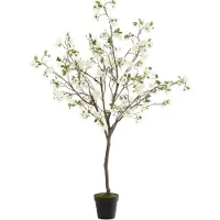Jline Arbre en fleurs plastique blanc/marron large