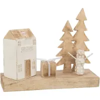 J-Line Decoration maison cadeau sapin bois blanc
