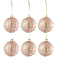 J-Line Boite 6 boules de noel givre/argent paillettes verre mat/brillant rose clair small