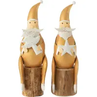 J-Line Père noel arbre etoile sur pied acier/bois blanc/or assortiment de 2