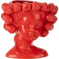 J-Line Cachepot fraises fille ceramique rouge