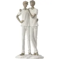J-Line Couple garcons resine blanc/taupe