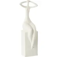 J-Line Femme assis sur rectangle resine mat blanc