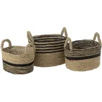 J-Line Set De 3 Corbeilles Aline Raffia Noir/Naturel