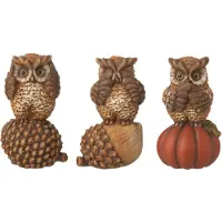 J-Line Hibou Voir/Entendre/Se taire Porcelaine Marron 3 Assortis