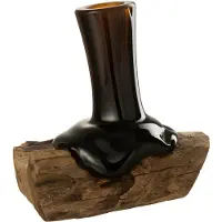 J-Line Vase haut sur pied gamal bois/verre recyclé naturel/brun small