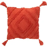 J-Line Coussin tufté+floches coton rouge brique