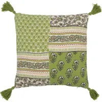 Jline Coussin fleurs+floches coton vert