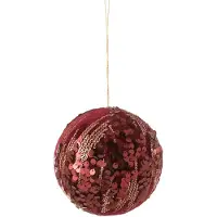 J-Line Boule suspension sequin textile bordeau large