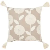J-Line Coussin fleurs/feuilles coton taupe/beige