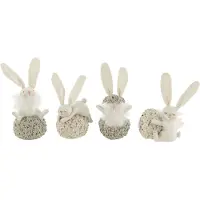 J-Line Lapin avec oeufs resine blanc/gris assortiment de 4 small